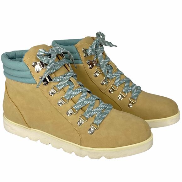 Jolimall Shoes - Jolimall Boots Faux Suede Leather Lace Up High Top Shoes Tan Blue Womens Size 9